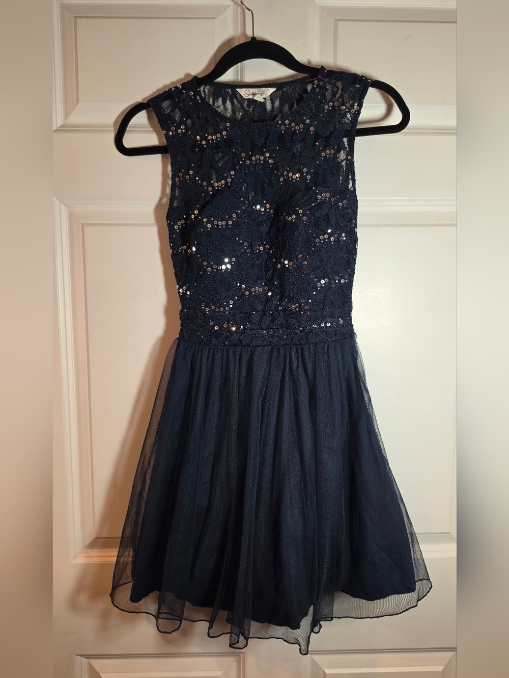 Speechless Navy Sequin Lace Tulle Party Dress Juniors Size 1